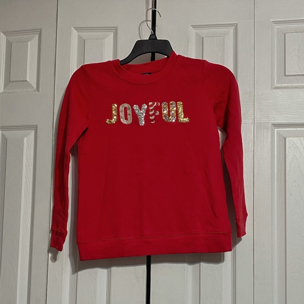 Talbots NWT red joyful sequin Sparkling Appliqué lightweight Sweatshirt XSP & XS